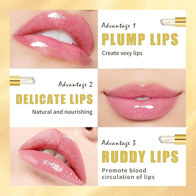 2 Pcs Color Changing Lipstick, Transferproof Gold Crystal Ph Lipstick Color Changing, Clear Lip stick That Changes Color, Nourishing Long Lasting 24 Hours Moisturizing Shine Lip Gloss for Women