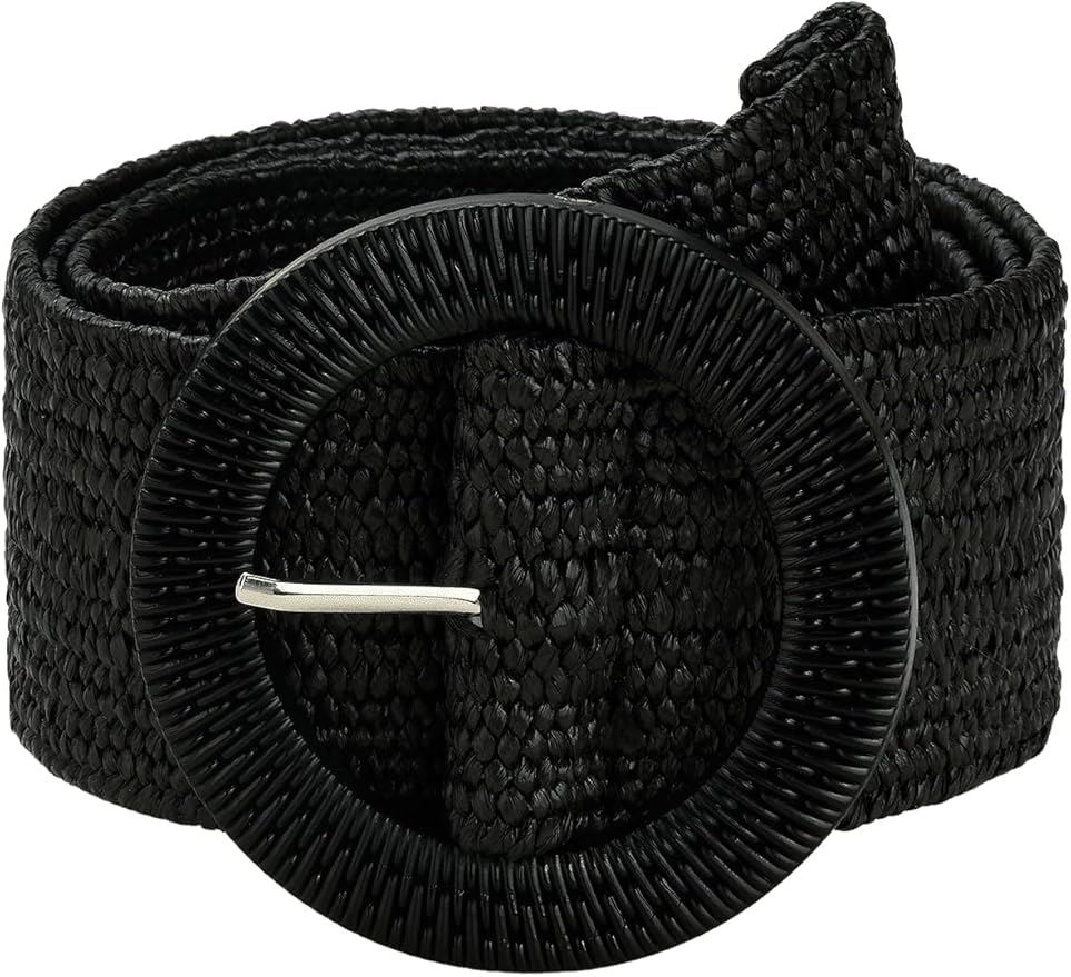 Verdusa Women's Western Belt Cowgirl Boho Straw Belts Round Buckle Elastic Waist Belt