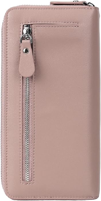 YALUXE Real Leather Zip Around Wallet RFID Blocking Wristlet Handbag Purse Clutch with Double Zipper Pockets