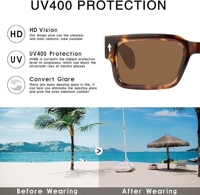 YDAOWKN Square Frame Sunglasses for Women Men Trendy Chunky Rectangle Sun Glasses Black Shades UV400 Protection