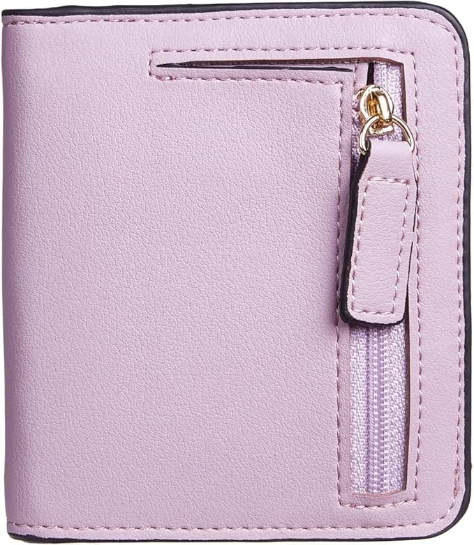 Genuine Leather Wallet for Women Slim Bifold RFID Blocking Secure with Zipper Closure and ID Window (Purple)