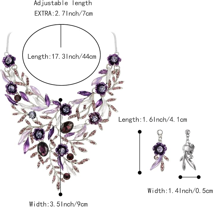 BriLove Wedding Bridal Leaf Cluster Jewelry Set for Women Crystal Flower Enamel Statement Necklace Dangle Earrings