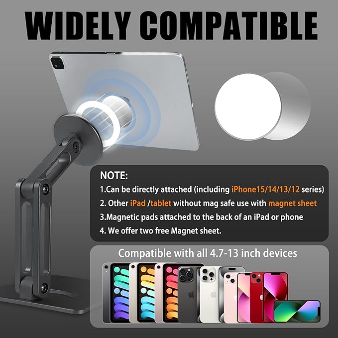 Large Magsafe Phone Stand for Desk, Large Size Foldable & Adjustable Magnetic iPhone Stand Holder with Non Slip Pad for Desk/Home/Office, Compatible with iPhone 17/1615/14/13/12 All Series(Black)