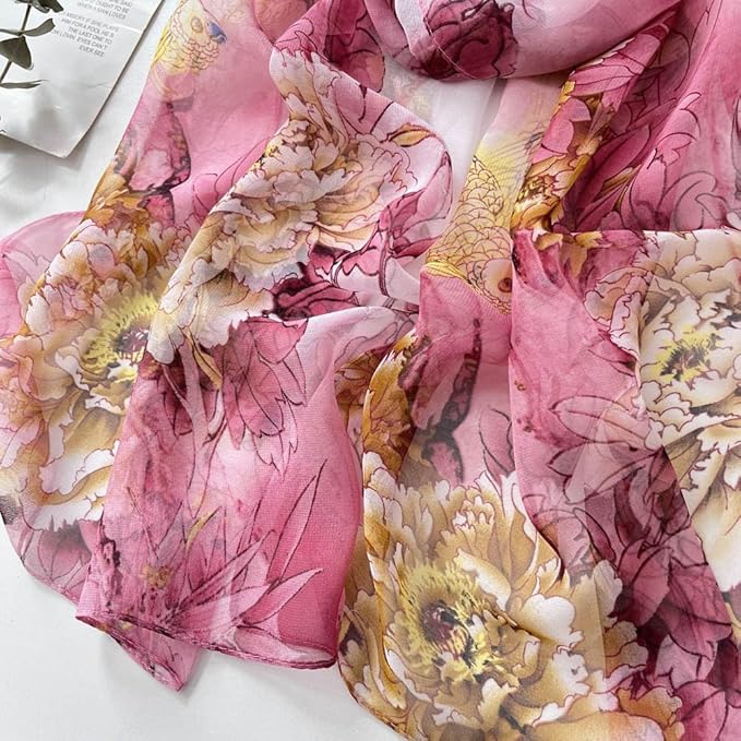Pokeedioty Scarfs for Women Lightweight Fashion Scarves Elegant Floral Pattern Sheer Scarfs Sunscreen Shawls Wraps