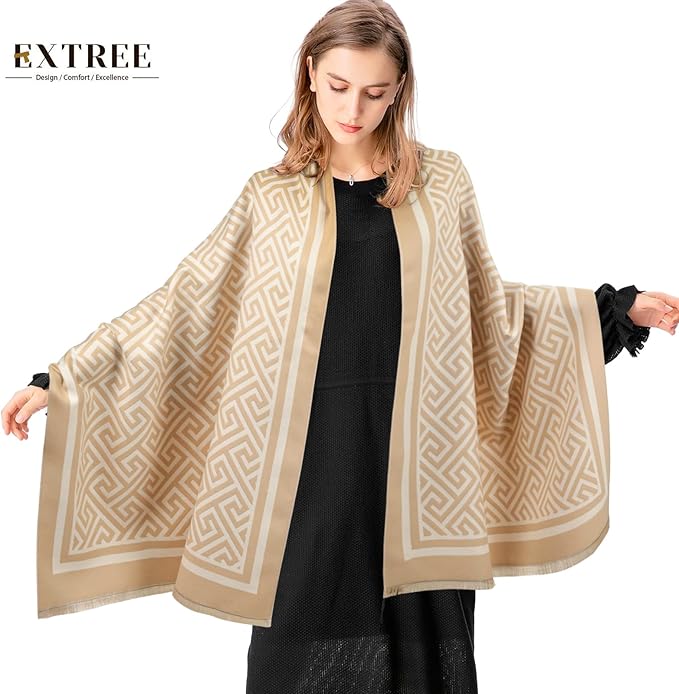 EXTREE Scarfs for Women Pashmina Silky Shawl Wrap for Evening Dressing Blanket Open Front Poncho Cape