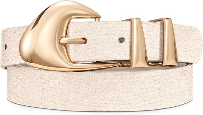 XZQTIVE Women's Leather Belts for Jeans Dress Pants Black Brown Belts for Women Ladies Waist Belts with Gold Buckle