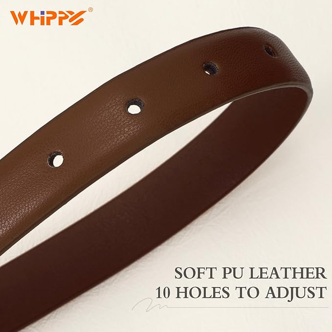 WHIPPY Women Skinny Leather Belt for Jeans Pants Dresses Ladies Fashion Waist Belt with Shiny Gold Buckle