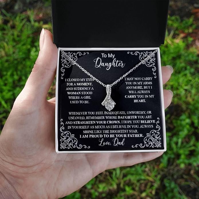 VIRAGIL To My Daughter Gift Necklace From Dad or Mom - Badass Daughter Jewelry With Heartfelt Message & Elegant Box