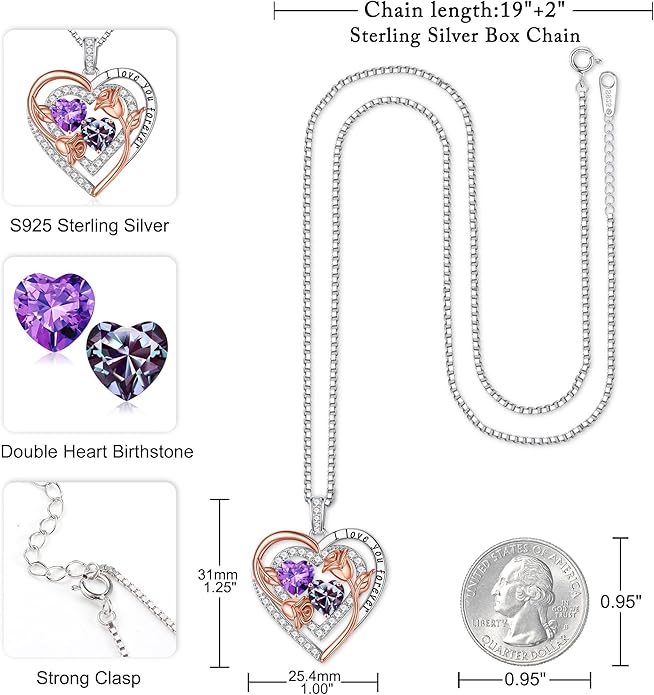 Iefil Mothers Day Gifts for Wife - Sterling Silver Birthstone Necklace Birthday Gifts for Her Wife