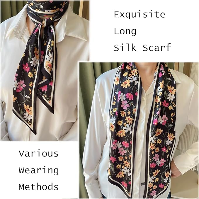 Silk Head Scarf for Hair Fashion Headwrap for Women Lightweight Neck Tie