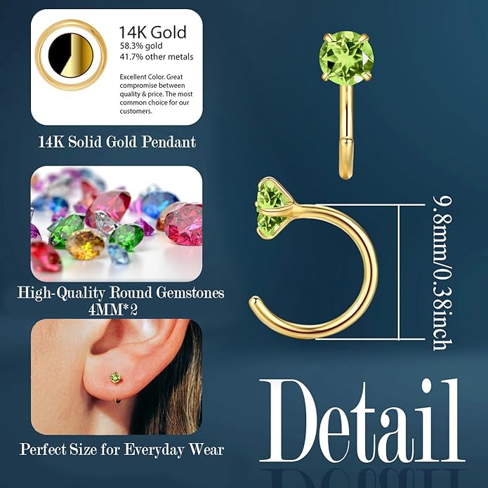 14K Gold Birthstone Huggie Half Hoop Earrings for Women,Round-cut Created Gemstone Minimalist Tiny Earring(4MM*2) Anniversary Birthday Mother's Day Jewelry for Mom Her