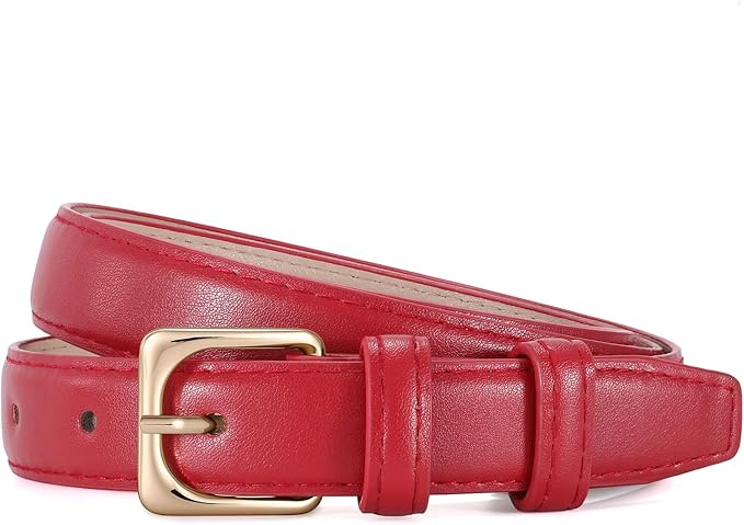 JASGOOD Women Leather Belt Fashion Ladies Skinny Leather Waist Belt for Pants Jeans Dress with Gold Buckle