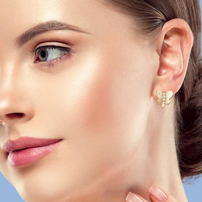 14K Gold Plated Cubic Zirconia Hoop Earrings,Three Row Diamon | Arrows | Double Row of Diamonds Huggie Earrings for Women