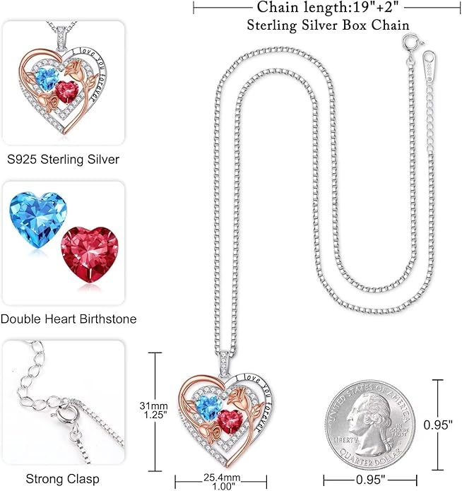 Iefil Mothers Day Gifts for Wife - Sterling Silver Birthstone Necklace Birthday Gifts for Her Wife