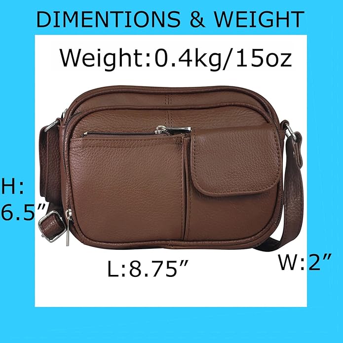 Cowhide Leather Women's Shoulder Purse Small Cross Body Organizer Bag with Many Pockets
