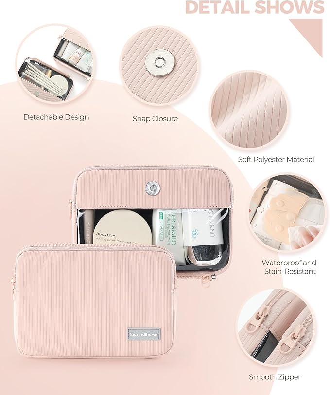 Preppy Makeup Bag, Rectangle Double Detachable Cosmetic Organizer, Clear Side Panel Portable Travel Pouches for In-Flight Essentials, Beauty & Tech Accessories, Gift for Women