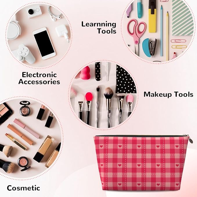 Cute Valentine's Day Hearts Makeup Bag Zipper Pouch Travel Portable Cosmetic Bag Organizer for Women