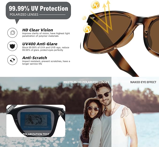 MEETSUN Polarized Sunglasses for Women Men Classic Retro Square Frame Driving Sun Glasses UV Protection