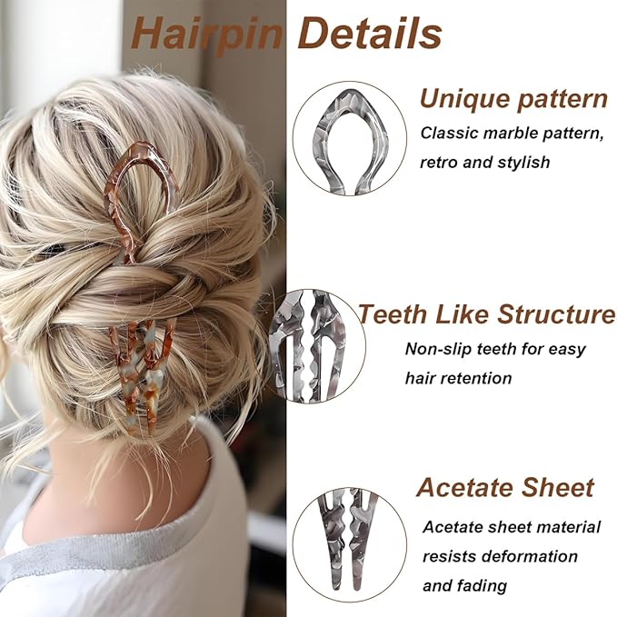 4Pcs French U Shaped Hair Pins - Hair Pin for Women - Elegant Women Hairs Accessories - French Hair Pins for Thick Hair