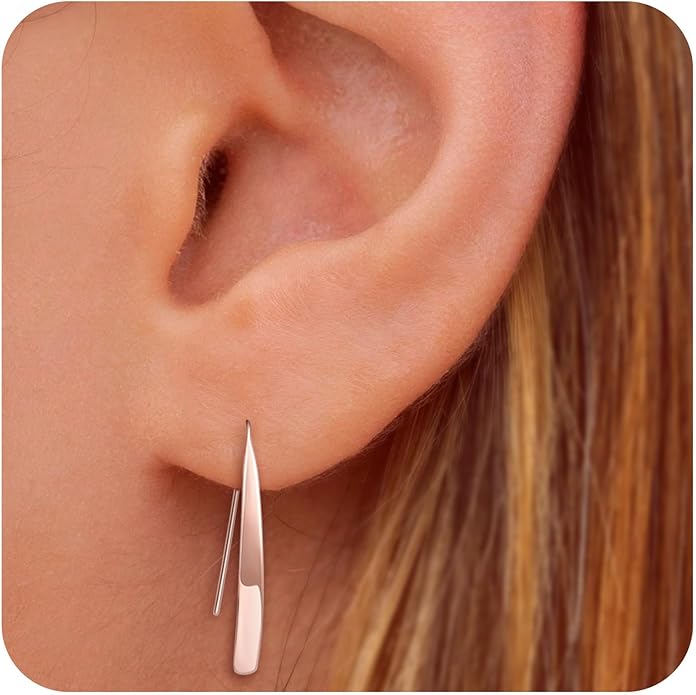 14K Gold Hoop Earrings for Women, Hypoallergenic Spiral Threader Gold Plated Dangle Earrings Fashion Jewelry，Gift for Women