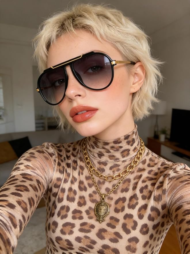 Oversized Aviator Sunglasses for Women Men 2026 70s Retro Gold Metal Sun Glasses Tangle Free Square Aviators