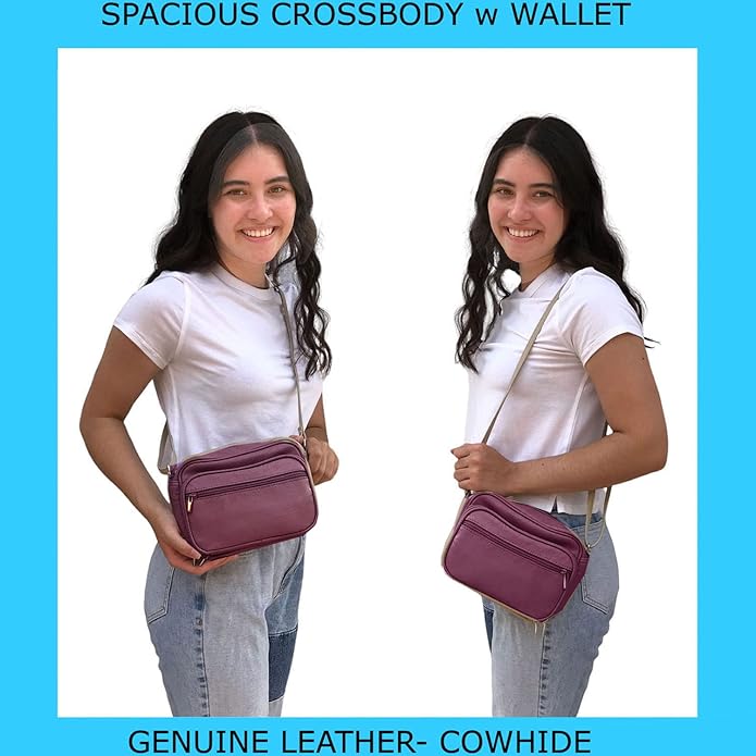 Cowhide Leather Women's Shoulder Purse Small Cross Body Organizer Bag with Many Pockets