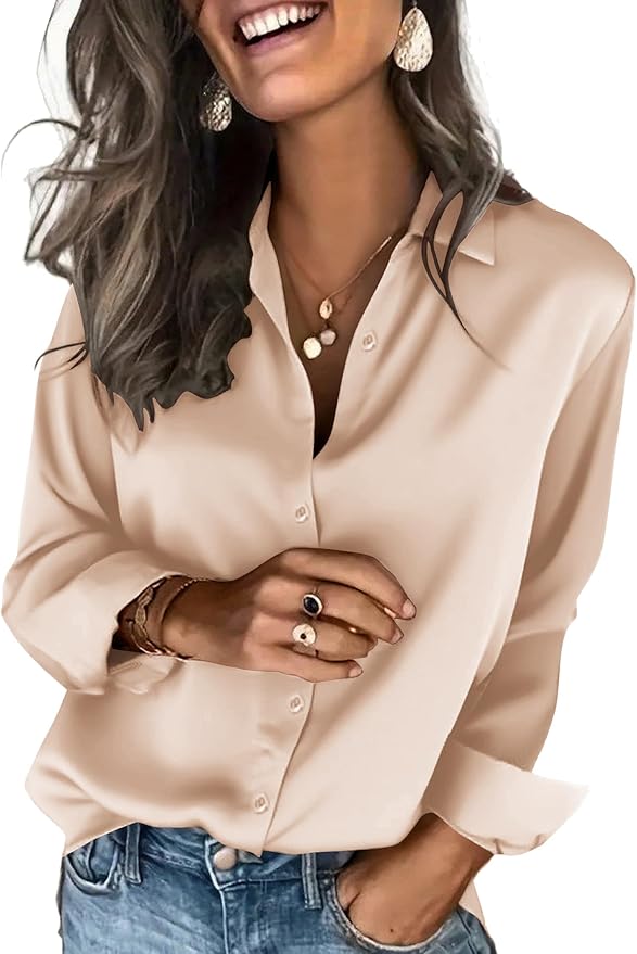 Zeagoo Satin Blouses for Women Silk Button Down Shirts Long Sleeve Business Casual Tops