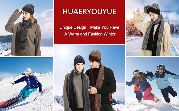 Mens Winter Scarf Hats and Gloves Set Knit Beanie Hat Warmer Scarfs and TouchScreen Glove 3 Pcs for Men