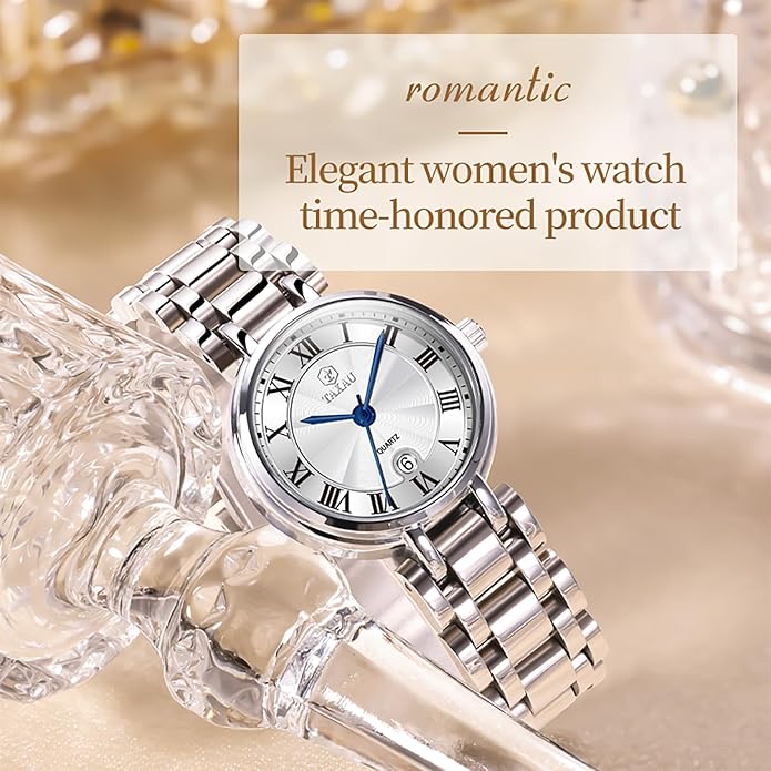 Gold Silver Two Tone Women Stainless Steel Watch Small Wrist ElegantDress Watch for Women Fashion Luxury Waterproof Day Date Analog Quartz Ladies Watches