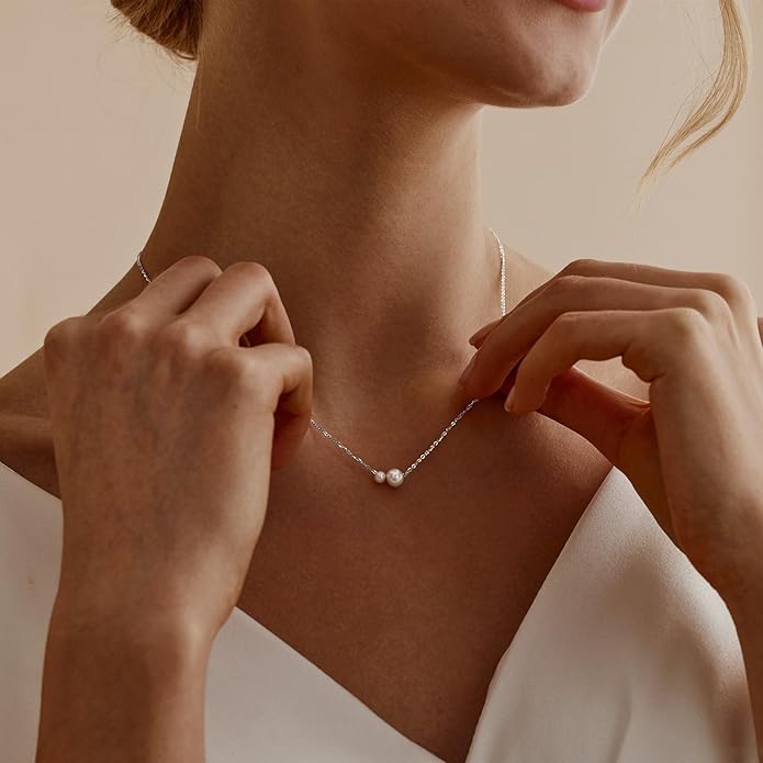 Gold Pearl Necklaces for Women Trendy 14k Gold Plated Dainty Necklace Simple Pearl Drop Single Charm Pendant Necklace Women's Jewelry Best Friend Birthday Gifts Gold Jewelry for Women