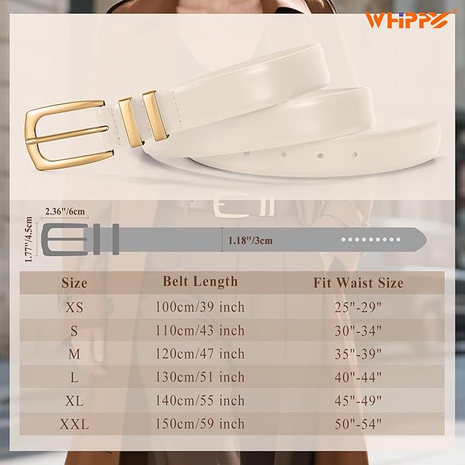 WHIPPY Women's Leather Belts for Jeans Pants Fashion Ladies Belt Gold Buckle Belts for Women