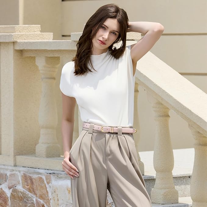 VATAN Women Leather Belt for Jeans Dresses Pants Fashion Ladies Casual Waist Belt with Gold Buckle