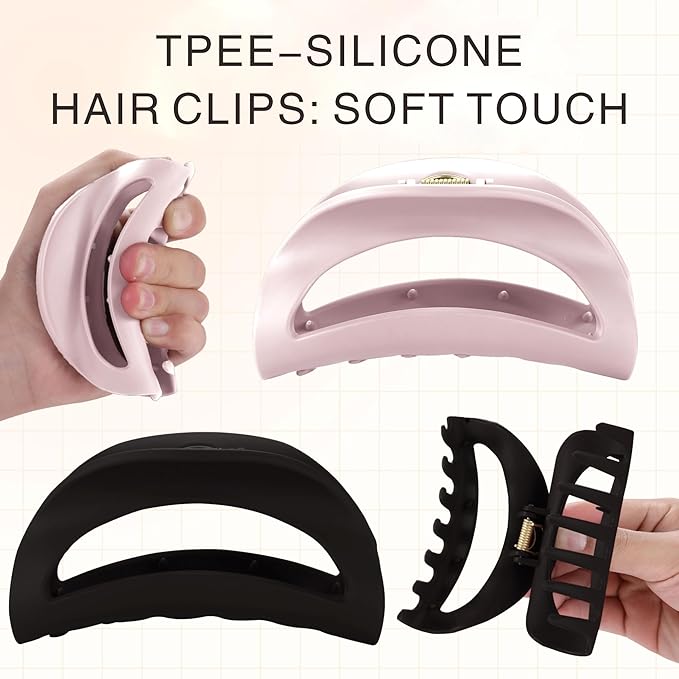 4Pcs Cloud Claw Clips for Women, 4.1" Non-Slip Strong Hold Hair Claws, Unbreakable TPEE-Silicone Blend, Large Bendable Cozy Hair Clip for Thin/Thick/Curly Hair, All-Day Comfort Matte Jaw Clip