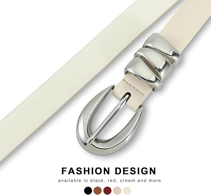 Skinny Leather Waist Belt - Gold Buckle Dress Belt for Women's Jeans & Dresses