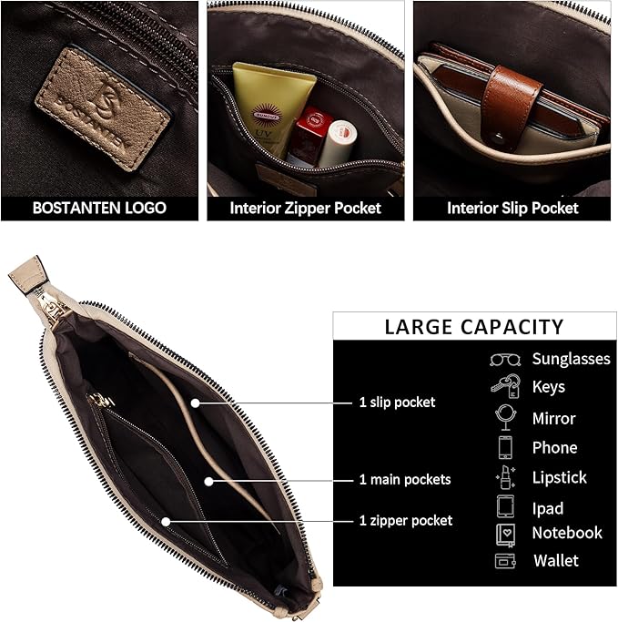 BOSTANTEN Crossbody Bags for Women Trendy Vegan Leather Hobo Purses Shoulder Handbags With Wide Shoulder Strap