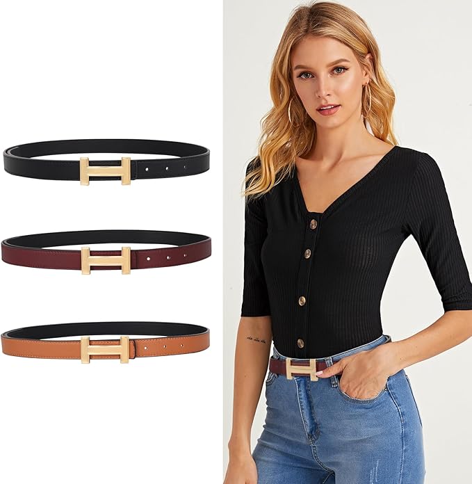Relang Women's Belts with Gold Buckle, Fashion Waist Band, Elegant Ladies' Belt, Gift for Women