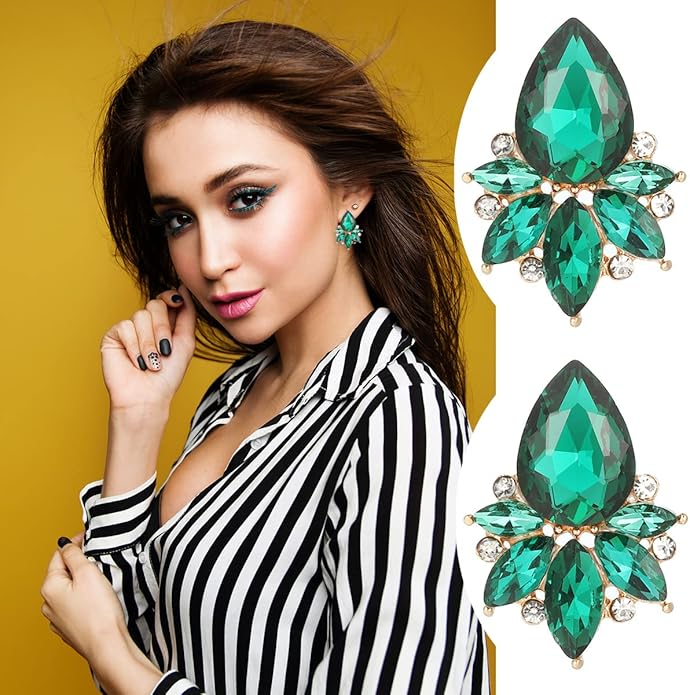 Vintage Rhinestone Earrings Fancy Crystal Cluster Drop Earrings Art Deco Earrings for Women
