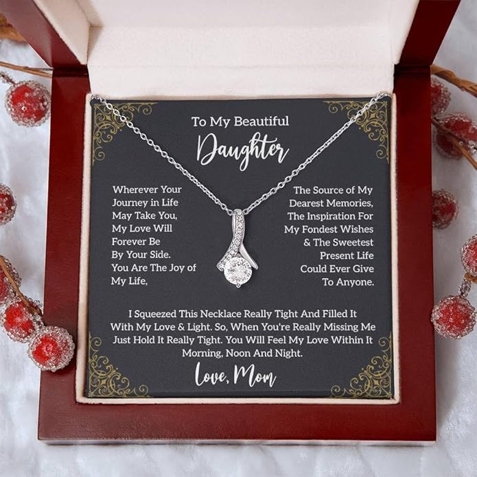 VIRAGIL To My Daughter Gift Necklace From Dad or Mom - Badass Daughter Jewelry With Heartfelt Message & Elegant Box