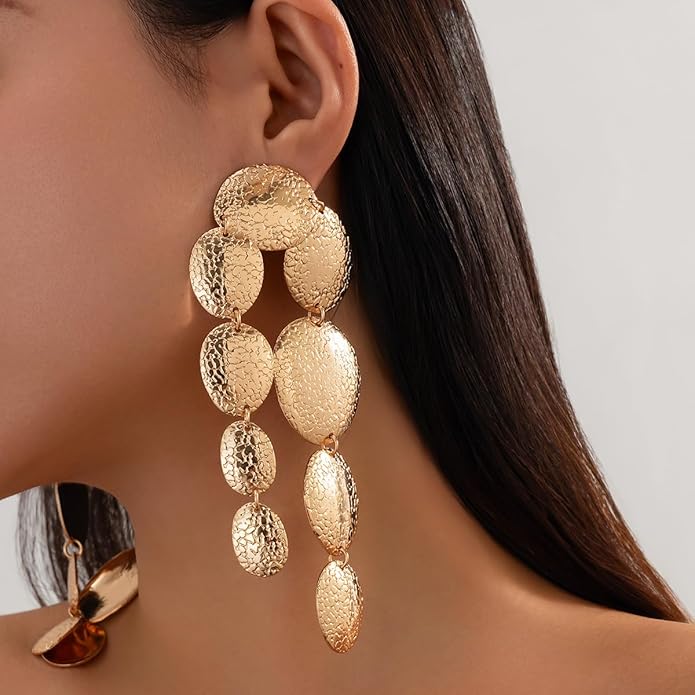 Elegant Gold Choker Necklace and Earring Set for Women, Textured Jewelry Set, Statement Necklace & Drop Earrings for Parties and Events
