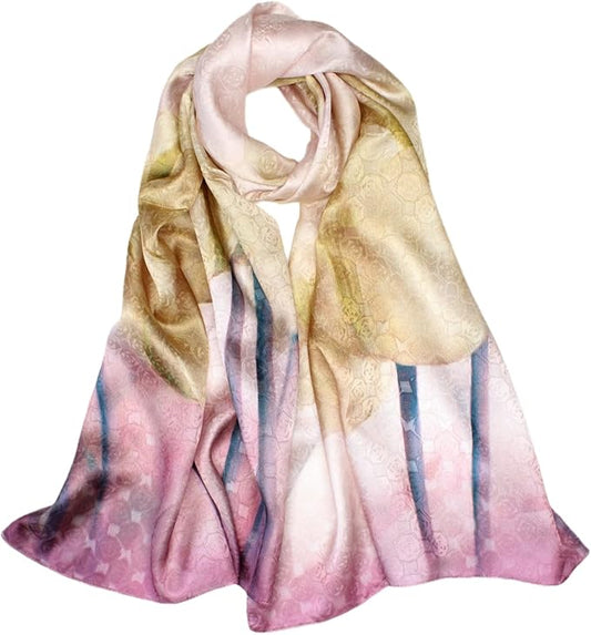 100% Mulberry Silk Scarfs for Women Floral Print Satin Long Scarf for Headscarf Hair Wraps Shawl with Gift Packed