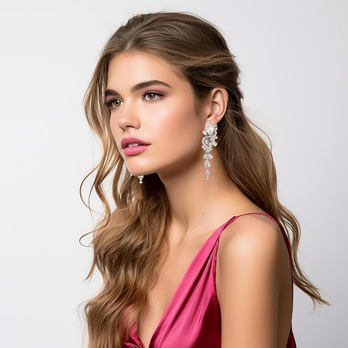 Fashion Rhinestone Statement Drop Dangle Earrings Long Colorful Crystal Bridal Wedding Teardrop Chandelier Earrings for Women Prom Pageant