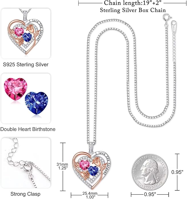 Iefil Mothers Day Gifts for Wife - Sterling Silver Birthstone Necklace Birthday Gifts for Her Wife