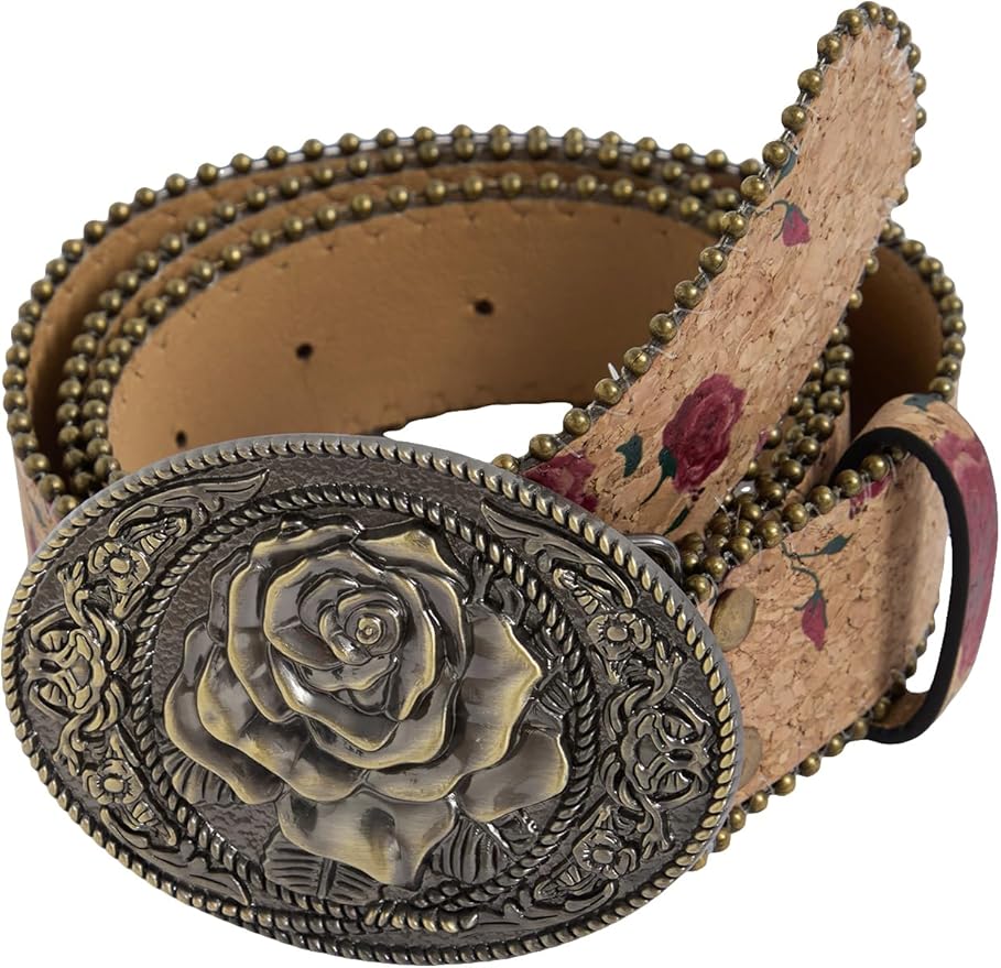 Women's Floral Embroidery Genuine Leather Belt Vintage Square Buckle