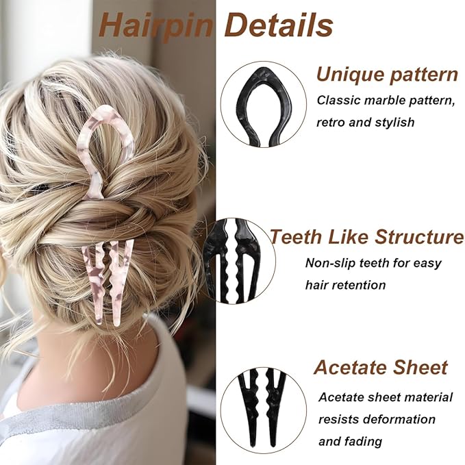 4Pcs Hair Pins for Women - French U Shaped Hair Pins - French Hair Pin - Elegant Women Hair Accessories for Thick Hair