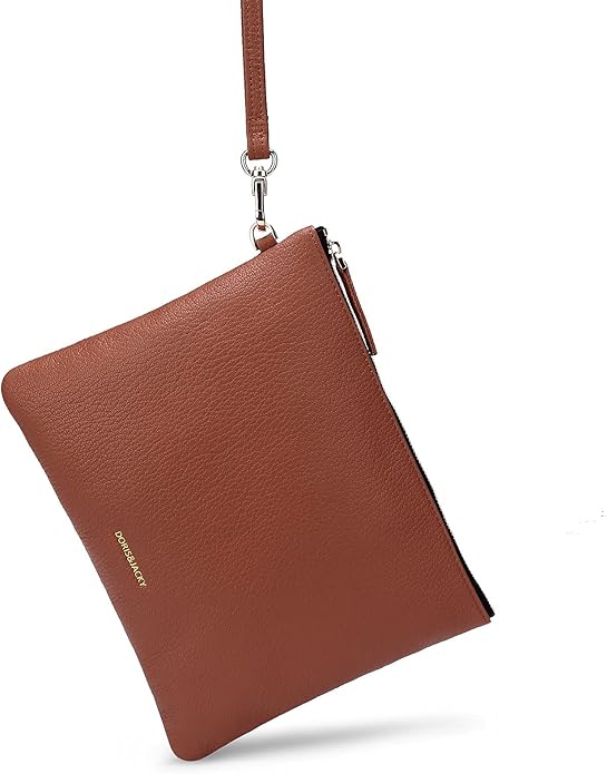 DORIS&JACKY Lambskin Leather Wristlet Clutch Purse for Women Soft Designer Slim Cell Phone Pouch Bag with Detachable Strap
