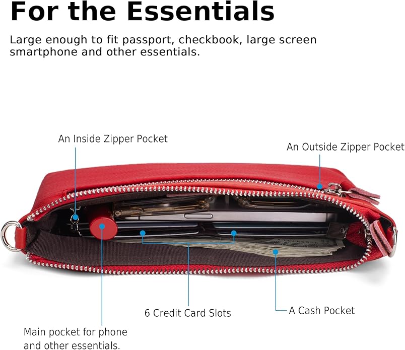 befen Genuine Leather Wristlet Clutch Wallet Purses Small Crossbody Bags for Women with RFID Blocking Card Slots