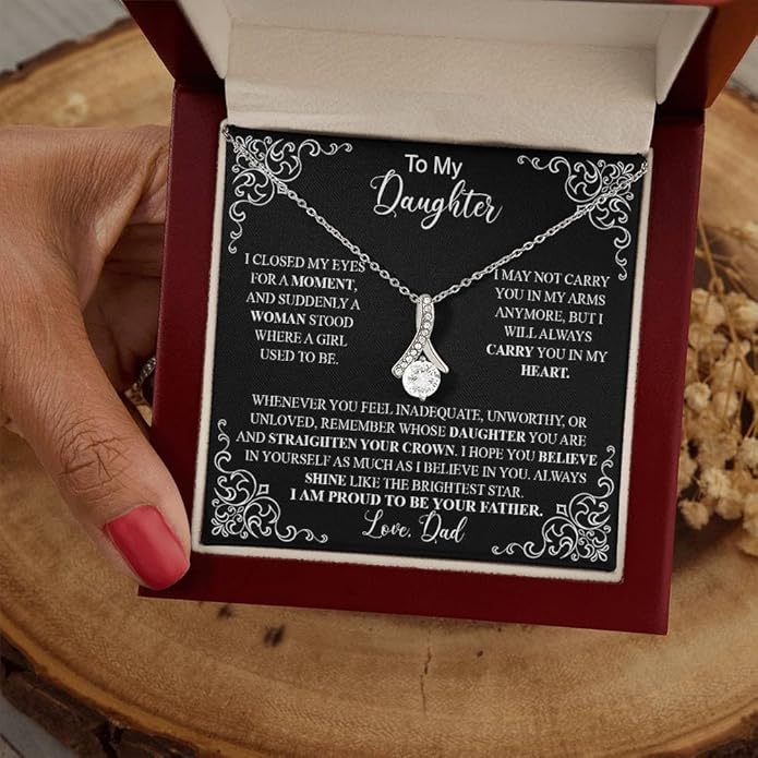 VIRAGIL To My Daughter Gift Necklace From Dad or Mom - Badass Daughter Jewelry With Heartfelt Message & Elegant Box