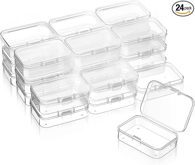 SATINIOR 24 Packs Small Clear Plastic Beads Storage Containers Box with Hinged Lid for Storage of Small Items, Crafts, Jewelry, Hardware (2.5 x 1.7 x 0.8 Inches)