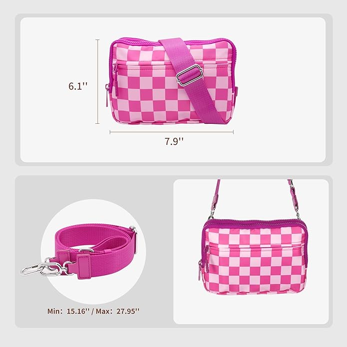 Wristlet Wallets for Women Checkered Nylon Quilted Wallet Travel Crossbody Bags with 4 Zippers Coin Card Phone Holder