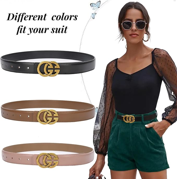 Women's Fashion Classic Metal Buckle Leather Belt with Jeans Dress
